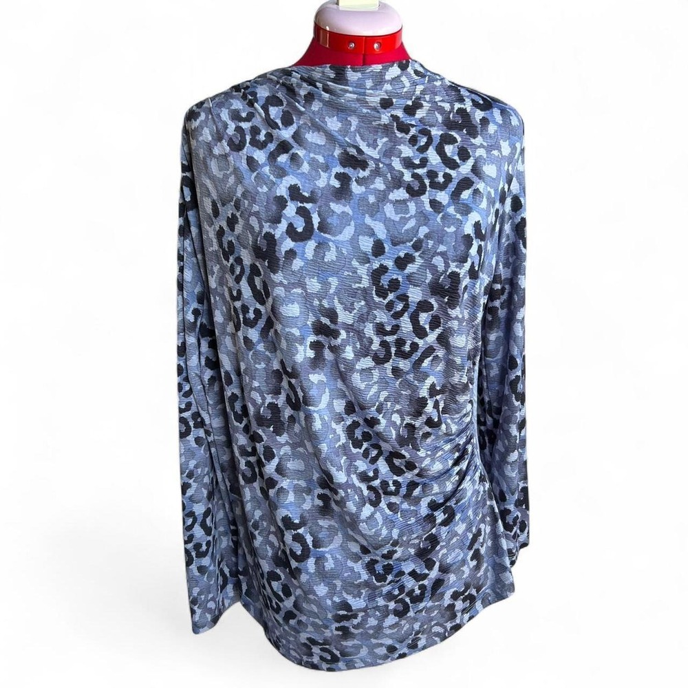 Clara Sun Woo blueish purple leopard print long sleeve top w ruched detail large